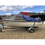 WITH 400 C 3 14FT 9" "UNSINKABLE" DAY BOAT FITTED WITH TWIN MARINER 28HP OUTBOARD ENGINES ON SNIPE