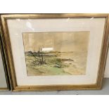 A FRAMED OIL ON BOARD OF A COUNTRY LANE BEARING INITIALS KEP,