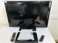 TOSHIBA 32 INCH LCD COLOUR TV WITH REMOTE CONTROL + TECHNIKA DVD & REMOTE CONTROL - SOLD AS SEEN