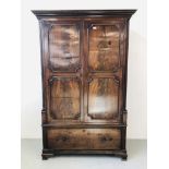 A GEORGE III MAHOGANY TWO DOOR WARDROBE WITH DEEP DRAWER TO BASE (FOR RESTORATION)