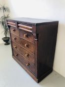 A VICTORIAN MAHOGANY SIX DRAWER CHEST (SOME LOSSES)