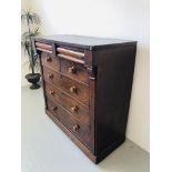 A VICTORIAN MAHOGANY SIX DRAWER CHEST (SOME LOSSES)