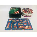 TWO TINS OF VINTAGE LEGO & INSTRUCTIONS