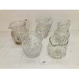 SIX GOOD QUALITY CUT GLASS JUGS OF VARYING SIZES