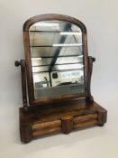 A VICTORIAN VANITY MIRROR WITH DRAWERS TO BASE