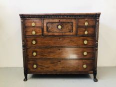 AN EARLY C19TH MAHOGANY NORTH COUNTRY CHEST WITH CENTRAL DEEP DRAWER FLANKED BY THREE SHORT DRAWERS