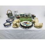 A QUANTITY OF STUDIO POTTERY PIECES TO INCLUDE TEAPOT (SMALL CHIP TO TEAPOT LID), PLATES, VASES,
