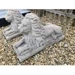 PAIR OF STONEWORK LIONS - APPROXIMATE SIZE 32 INCH LENGTH,