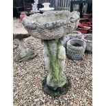 LARGE STONEWORK "THREE GRACES" GARDEN BIRD BATH - HEIGHT 85CM