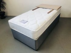 A MYERS ELARA COMFORT 650 SINGLE DIVAN BED WITH STORAGE DRAWERS TO BASE AND FAWN UPHOLSTERED