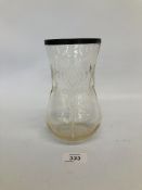 ART NOUVEAU GLASS VASE WITH SILVER RIM