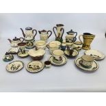 26 PIECES OF TORQUAY WARE TO INCLUDE TEA AND COFFEE POTS, JUGS, ETC.