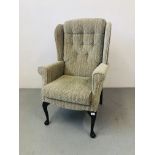 MODERN LIGHT GREEN UPHOLSTERED HIGH SEAT WING CHAIR