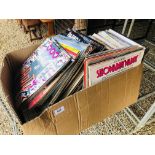 A BOX OF VARIOUS RECORDS & TAPES, ETC.