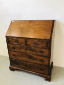 A C19TH MAHOGANY FALLING FRONT BUREAU WITH FITTED INTERIOR,
