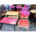 FIVE BEECHWOOD FRAMED UTILITY CHAIRS,