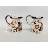 A PAIR OF MASONS IRONSTONE JUGS (ONE REPAIR TO HANDLE)