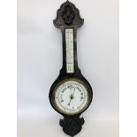 OAK CASED WALL HUNG BAROMETER WITH CARVED DETAIL
