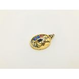 A YELLOW METAL PENDANT ONE SIDE DEPICTING THE ENAMELLED ARMS OF EDINBURGH NISI DOMINUS FRUSTRA