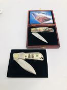 AN ANCIENT WARRIOR COLLECTORS FOLDING POCKET KNIFE DECORATED WITH FISH IN PRESENTATION CASE AND AN