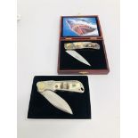 AN ANCIENT WARRIOR COLLECTORS FOLDING POCKET KNIFE DECORATED WITH FISH IN PRESENTATION CASE AND AN