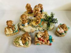 9 X PENDELFIN RABBITS & STAND A/F