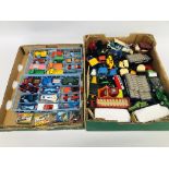 2 BOXES CONTAINING VARIOUS MATCHBOX AND CORGI VEHICLES INCLUDING CARS, LORRIES ETC.