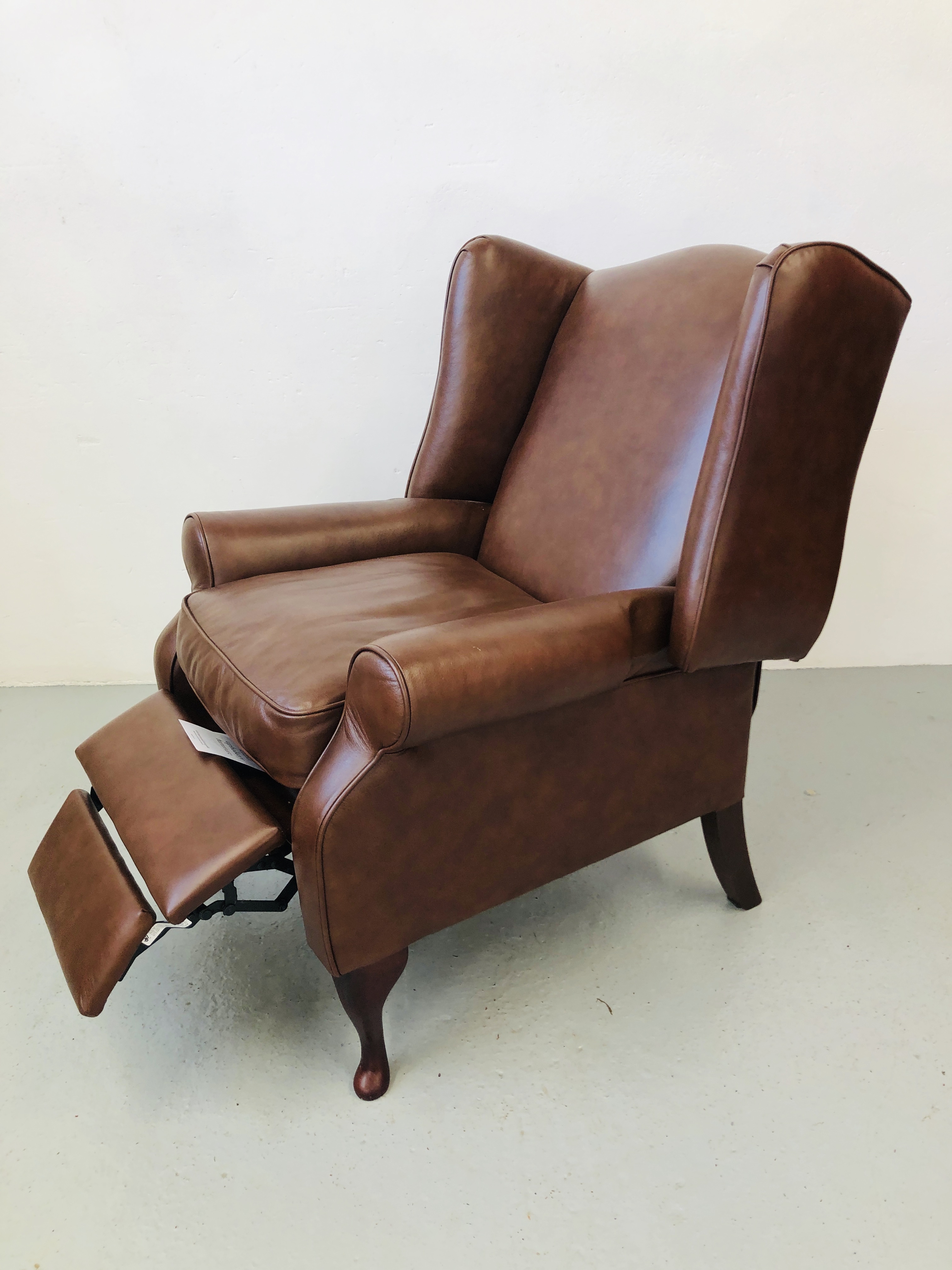 A LAURA ASHLEY TAN LEATHER TWO SEATER SOFA AND MATCHING LAURA ASHLEY TAN LEATHER WINGED RECLINER - Image 6 of 7