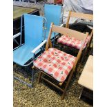 PAIR OF FOLDING SLATTED CHAIRS WITH SEAT CUSHIONS,