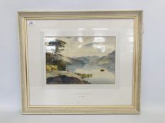 A PAIR OF FRAMED WATERCOLOURS "THE EADE IN CUMBERLAND" AND "DERWENTWATER" 24 X 35CM BEARING