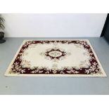 2 X HAND MADE INDIAN 100% WOOL PATTERNED CARPETS RED / CREAM APPROX 93 INCH X 64 INCH AND 71 INCH X