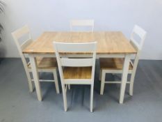 A MODERN EXTENDING DINING SET COMPRISING OF TABLE AND FOUR CHAIRS,