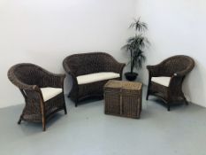 A QUALITY CANE FOUR PIECE CONSERVATORY SUITE COMPRISING TWO ARM CHAIRS,