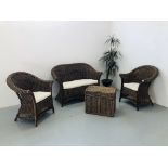 A QUALITY CANE FOUR PIECE CONSERVATORY SUITE COMPRISING TWO ARM CHAIRS,