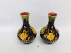 A PAIR OF BRETBY MAJOLICA STYLE VASES