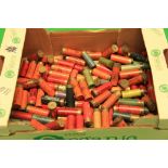 BOX CONTAINING 110 VINTAGE PAPER CASED SHOTGUN CARTRIDGES VARIOUS CALIBRES AND MAKES - COLLECTION