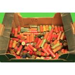 BOX CONTAINING 110 VINTAGE PAPER CASED SHOTGUN CARTRIDGES VARIOUS CALIBRES AND MAKES - COLLECTION