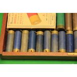 DISPLAY CASE CONTAINING VINTAGE COLLECTORS SHOTGUN CARTRIDGES TO INCLUDE PIN FIRE - COLLECTION