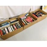 3 BOXES OF ASSORTED BOOKS TO INCLUDE MANY HARD BACKS INCLUDING NORFOLK, NOVELS ETC.