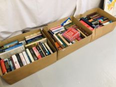 3 BOXES OF ASSORTED BOOKS TO INCLUDE MANY HARD BACKS INCLUDING NORFOLK, NOVELS ETC.