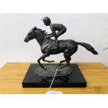 DAVID CORNELL BRONZE SCULPTURE "CHAMPION FINISH" ON SLATE BASE