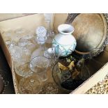 4 BOXES CONTAINING AN ASSORTMENT OF QUALITY GLASS, COLLECTORS PLATES, LAMP, CHARACTER JUG,