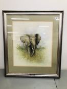 ORIGINAL FRAMED PICTURE "AFRICAN ELEPHANT" BEARING SIGNATURE IAN CLAXTON