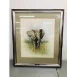 ORIGINAL FRAMED PICTURE "AFRICAN ELEPHANT" BEARING SIGNATURE IAN CLAXTON