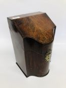 A GEORGE III MAHOGANY SERPENTINE FRONT KNIFE BOX WITH GOOD FITTED INTERIOR