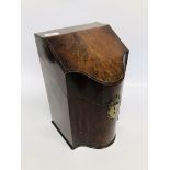 A GEORGE III MAHOGANY SERPENTINE FRONT KNIFE BOX WITH GOOD FITTED INTERIOR