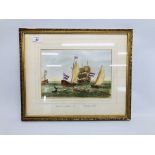 GILT FRAMED WATERCOLOUR DUTCH WHALERS WHALE SAILS BEARING INDISTINCT SIGNATURE