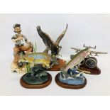 CAPODIMONTE STYLE DRUNK, PAIR OF RAINBOW RISING TROUT SCULPTURES, AVIATION ANNIVERSARY CLOCK,