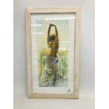 A KRYS LEACH ORIGINAL OIL ON BOARD FRAMED NUDE STUDY "GREETING THE DAY"