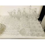 COLLECTION OF QUALITY GLASSWARE TO INCLUDE DRINKING GLASSES, MANY SETS DECANTERS HOCK GLASSES,